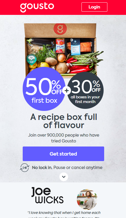 Great mobile landing pages - Gusto, top screen